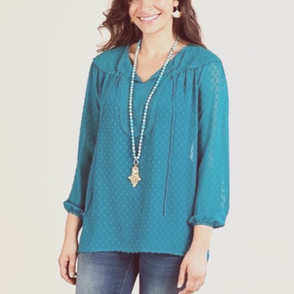 MATILDA JANE Blue Teal Charisma Tunic Blouse Size Medium✨✨ - Picture 1 of 8